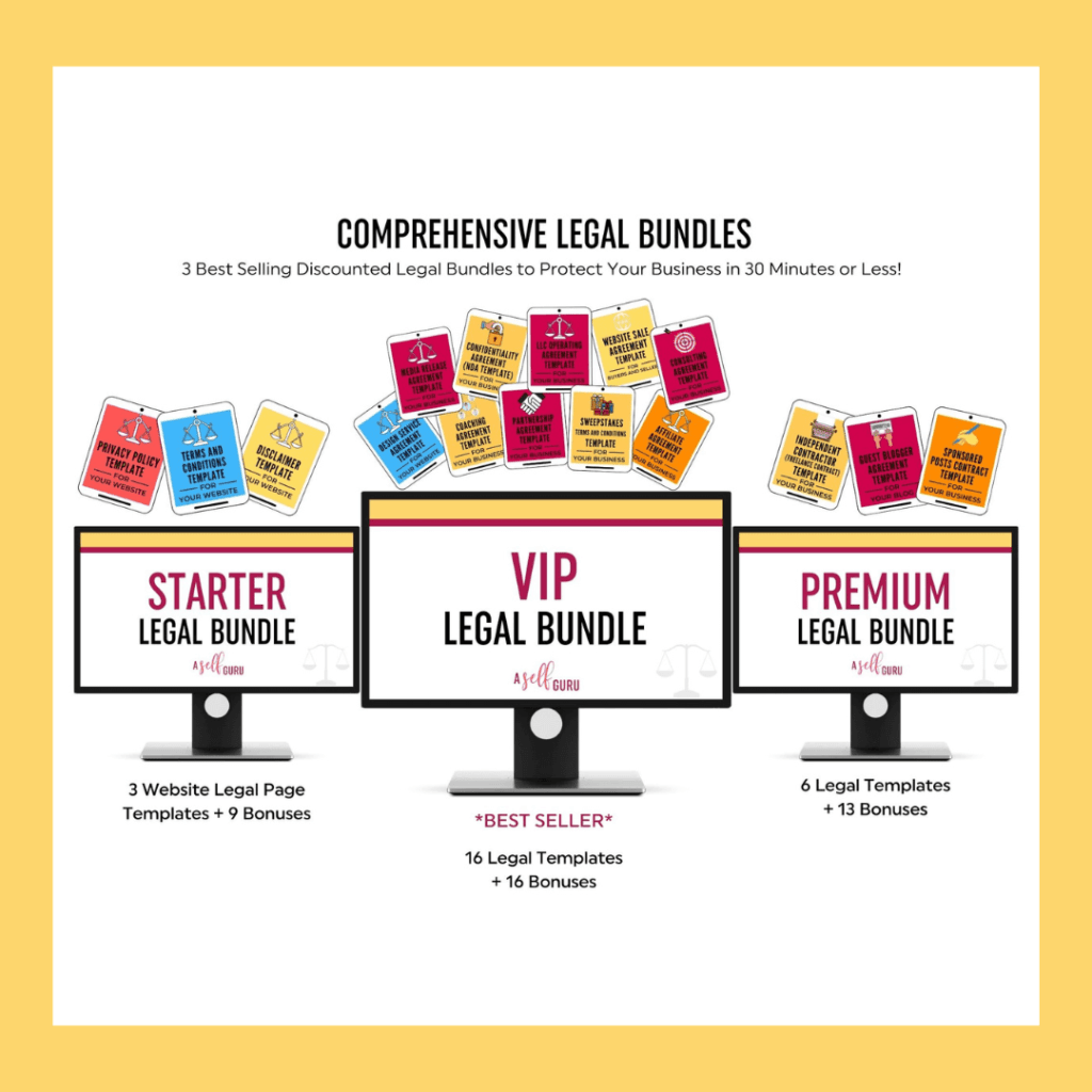 legal bundles review: the  image shows the three legal bundles - starter, vip and premium.